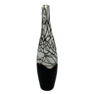 Vtg MCM Art Glass Vase Black White Bottle Spaghetti Splatter Texture Core 16"